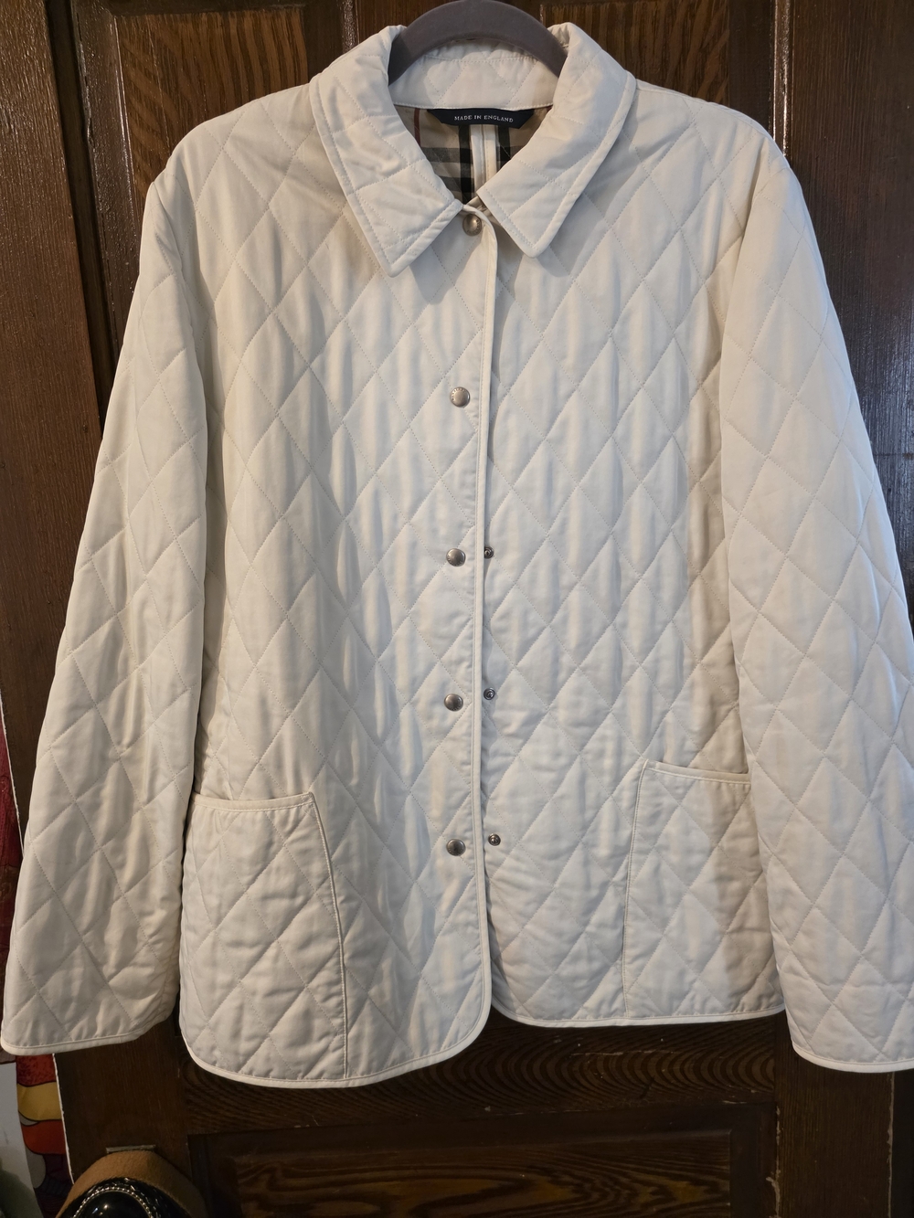 Burberry Cream Quilted Diamond-Pattern Puffer Jacket